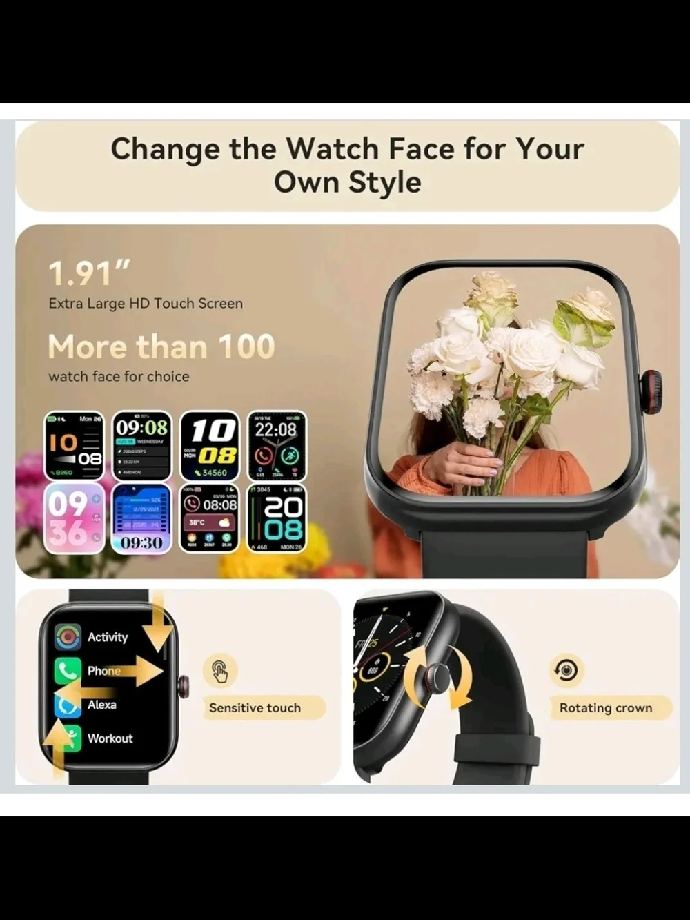 Black Smartwatch with Health Tracking and Call Alerts